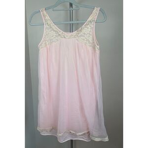 VTG 60s 70s Pink Sheer Chiffon Babydoll Nightgown L Sabrina Coquette Union